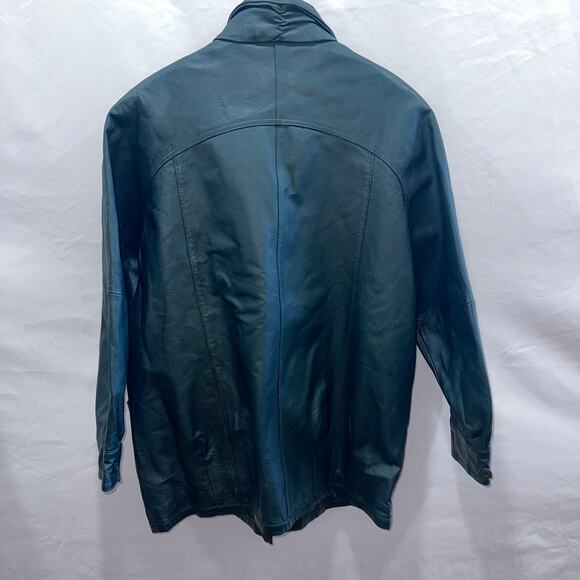 Vintage 80s Genuine Leather Bomber Jacket Coat Size Large Women's Winter Green - Picture 2 of 13